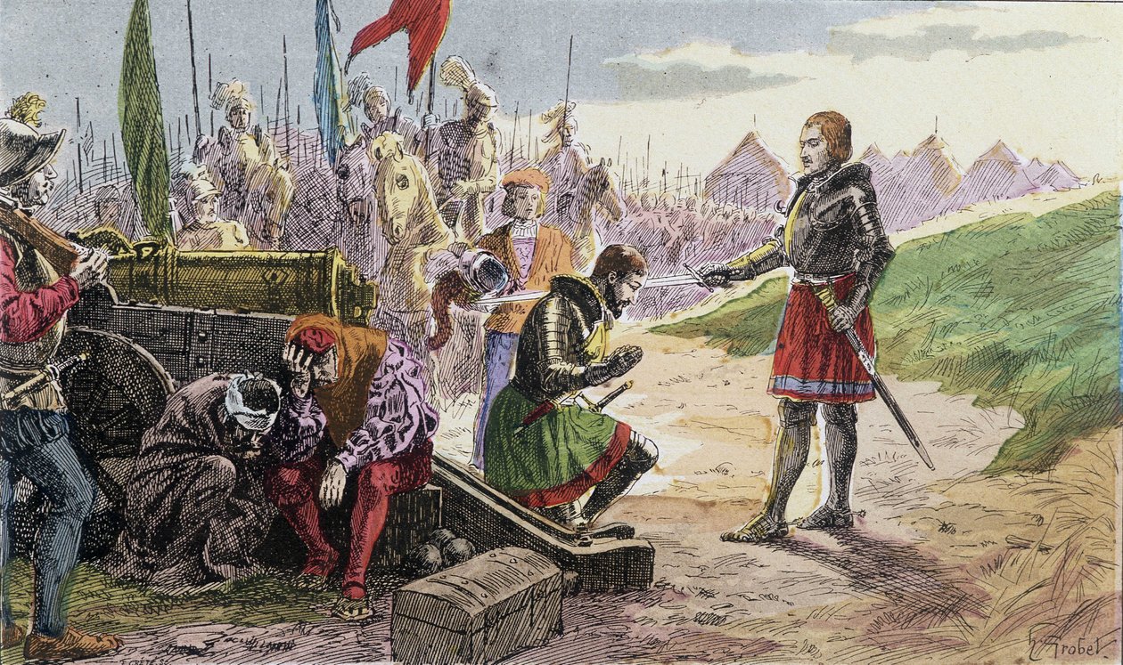 Francois 1st, vapen Chevalier av Bayard, i Marignan - Illustration 1800-talet. av French School