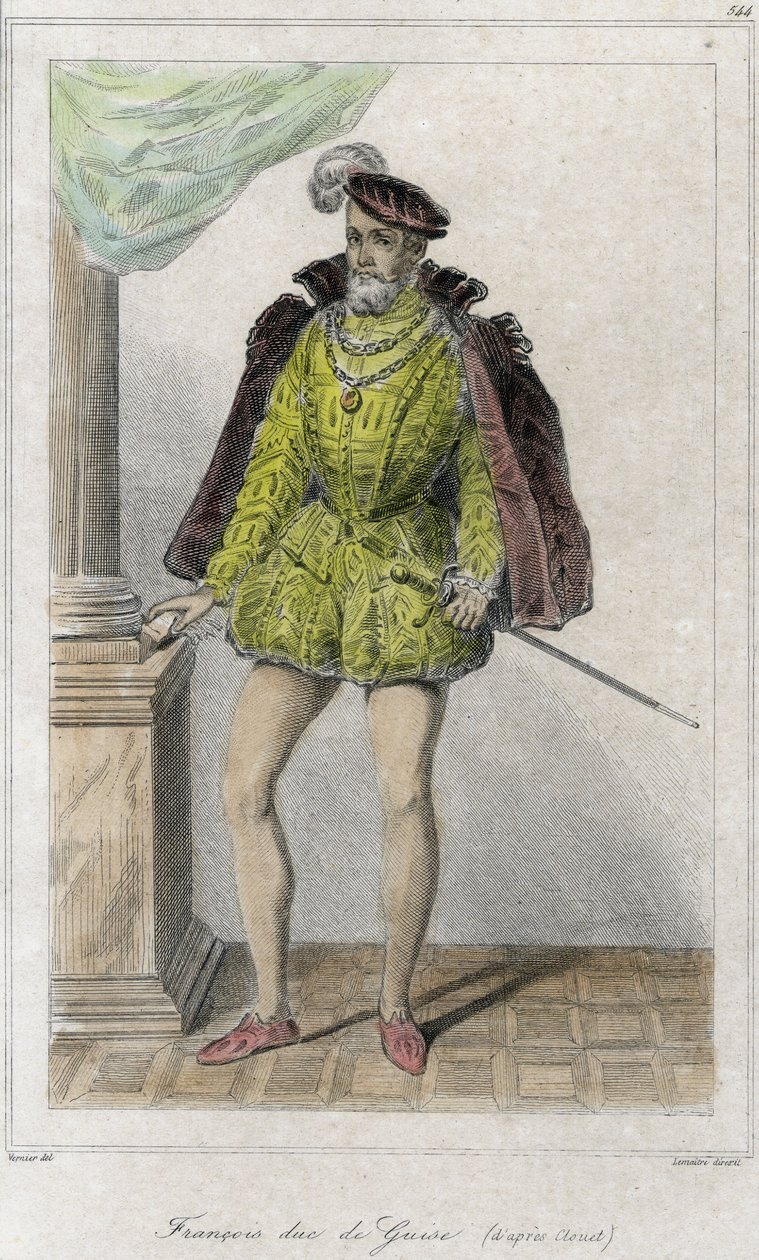 Francois I av Lorraine, 2:e hertig av Guise (1519 - 1563). Det startade det första religionskriget genom massakern på Wassy (Vassy) (1562). Gravyr 1800-talet. av French School