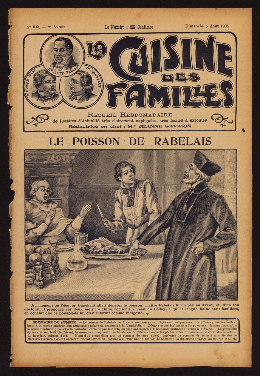 Francois Rabelais varnar kardinal Jean du Bellay för att äta en fisk (gravyr) av French School