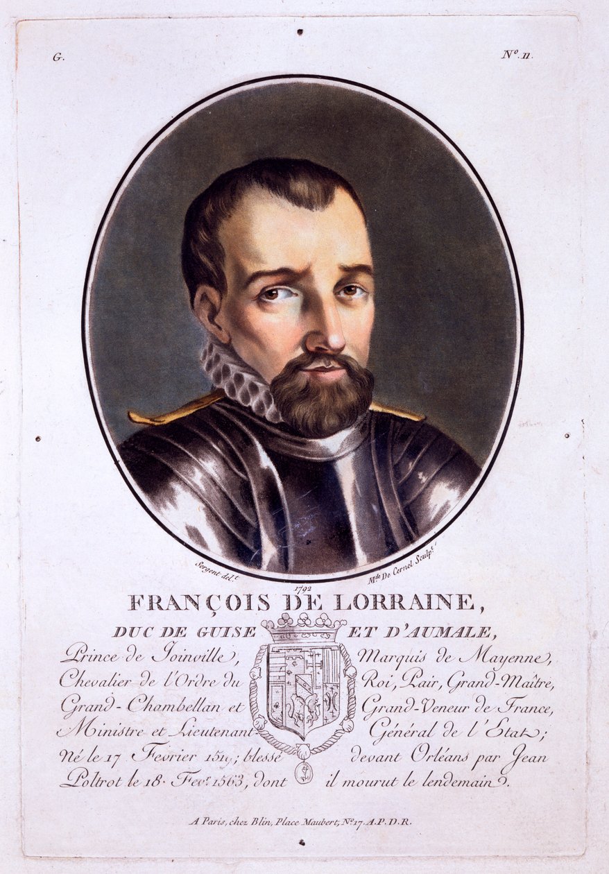 Francois de Lorraine, hertig av Guise och Aumale, från Portraits of Great Men, Illustrious Women, and Memorable Subjects of France, publicerad 1787-92 av French School