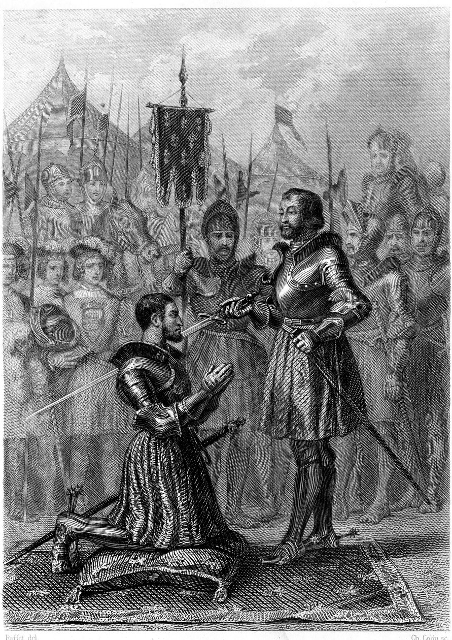 François 1st, beväpnad riddare efter slaget vid Marignan (1515). 1800-talet (gravyr) av French School