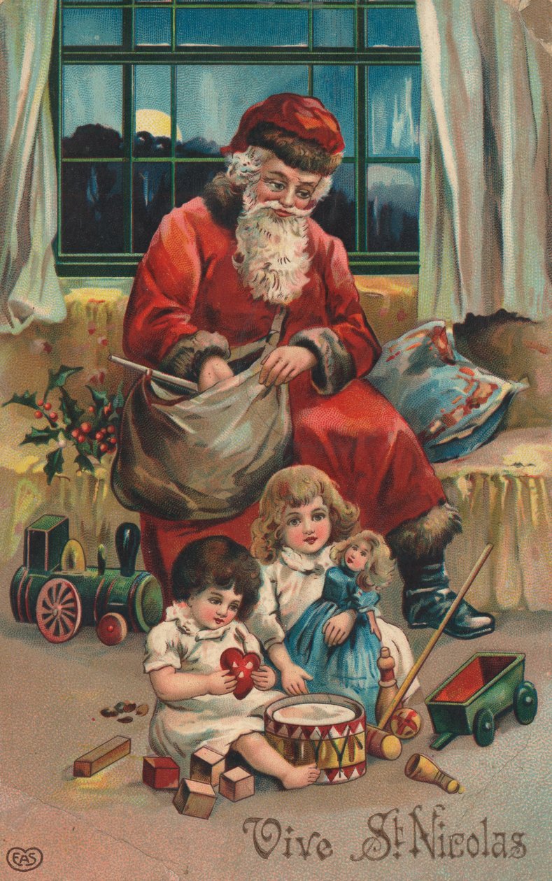 Franskt julkort (färglitografi) av French School