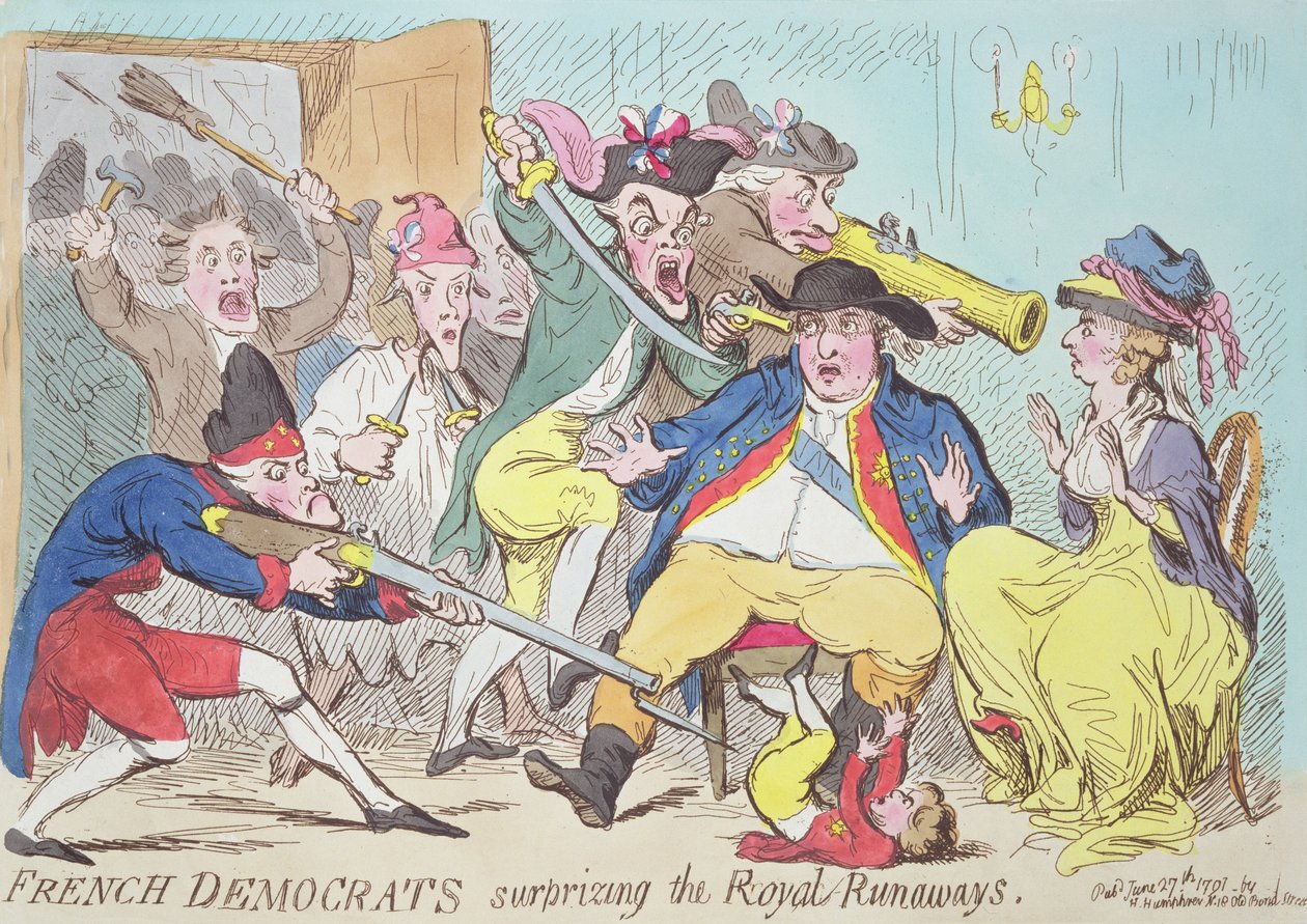 French Democrats Surprising the Royal Runaways, 1794 (färgstick) av French School