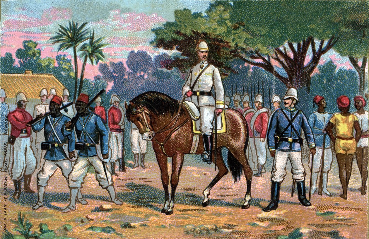 Fransk expedition till Dahomey: Franske generalen Alfred Amedee Dodds (1842-1922) till Benin (Dahomey) 1892. av French School