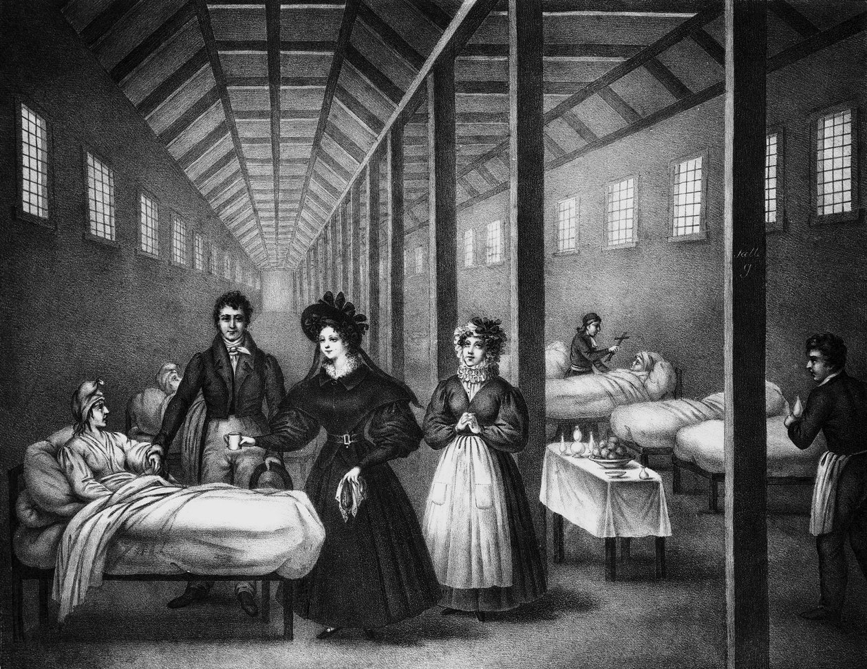 Franska drottningen Marie Amelie besöker ett sjukhus, juni 1832 (gravyr) av French School