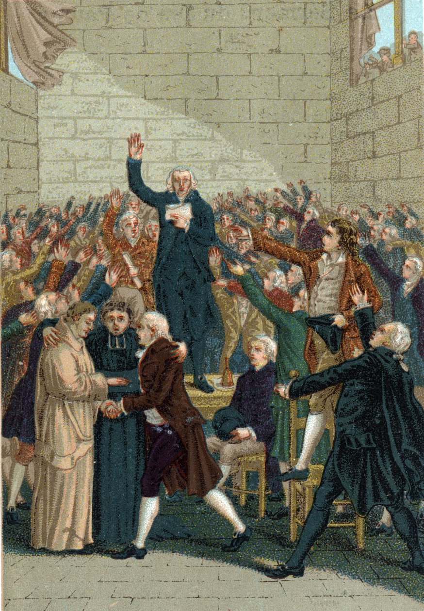 Franska revolutionen (1789-1799). Eden av Jeu de Paume i Versailles den 20 juni 1789 mitt i Jean Sylvain Bailly (1736-1793). av French School