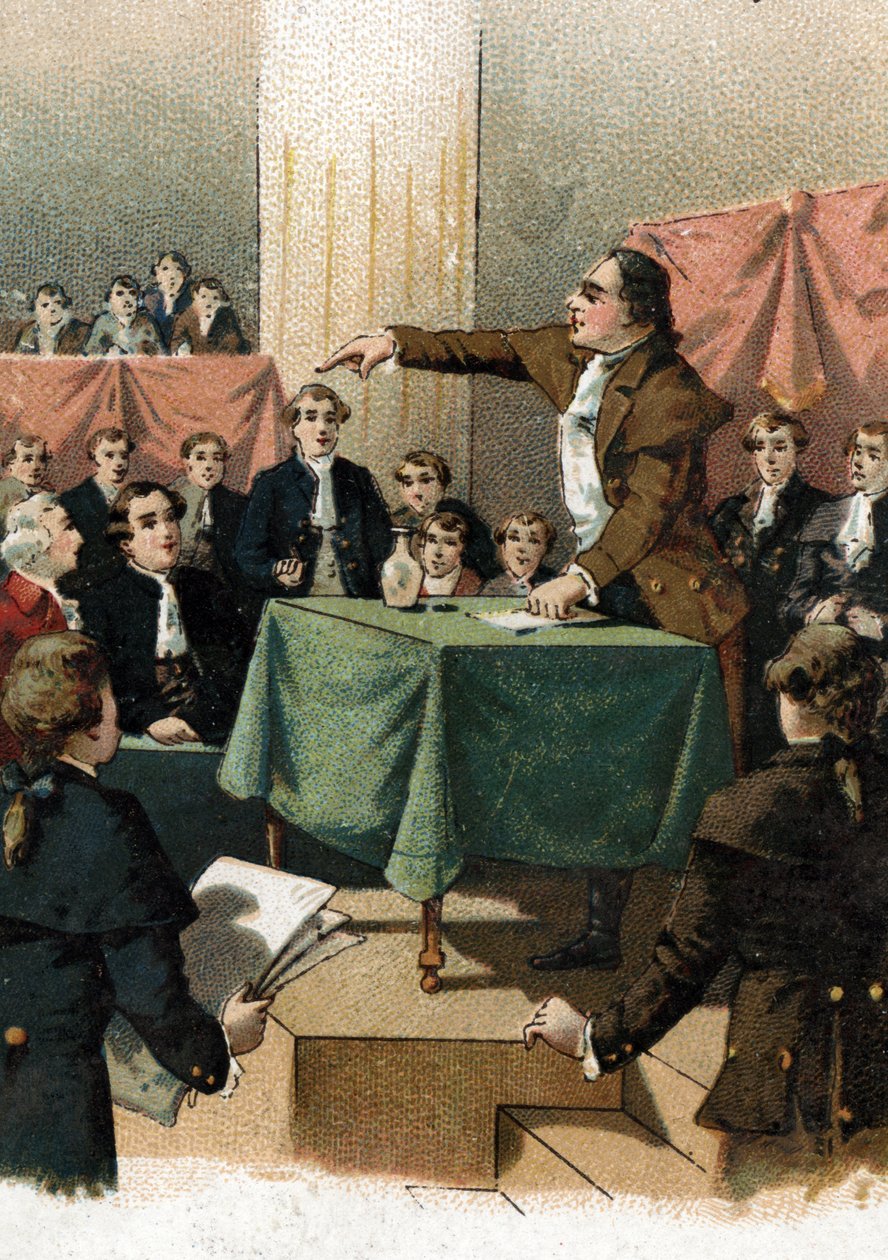 Franska revolutionen - Georges Jacques Danton (1759-1794) utropade "" för att besegra, vi behöver fräckhet, och alltid fräckhet"" Augusti 1792 (Franska revolutionen: Georges Danton talar "" Vi behöver fräckhet, och ännu mer fräckhet, och alltid fräckhet! " av French School