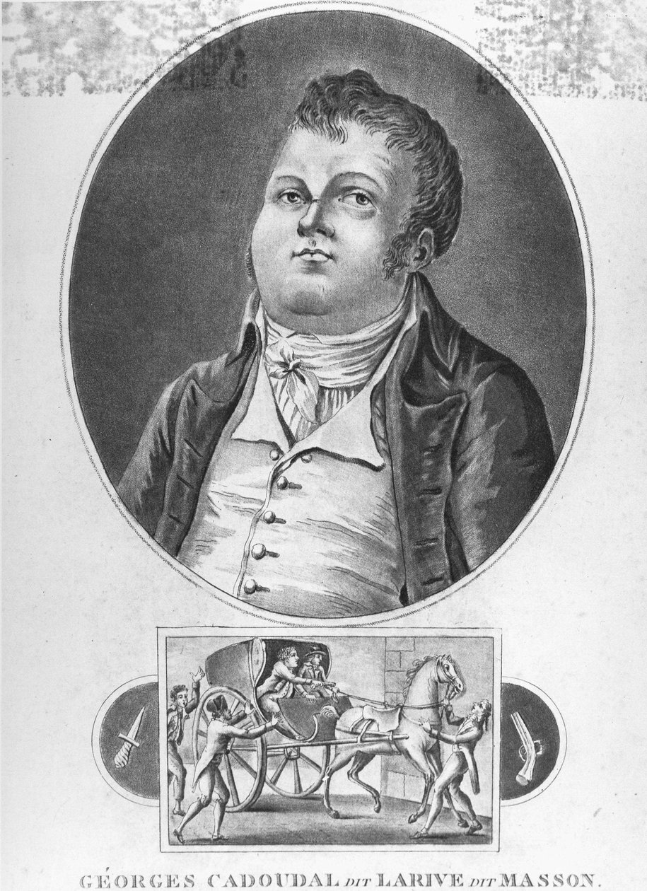 Franska revolutionen: Georges Cadoudal (dit Larive, dit Masson), en fransk konspiratör som var en av ledarna för Chouanerna och som organiserade två komplotter mot Bonaparte, den avrättades den 25 juni 1804 - gravyr, koll. museum Dobrée, Nantes. ¿ av French School