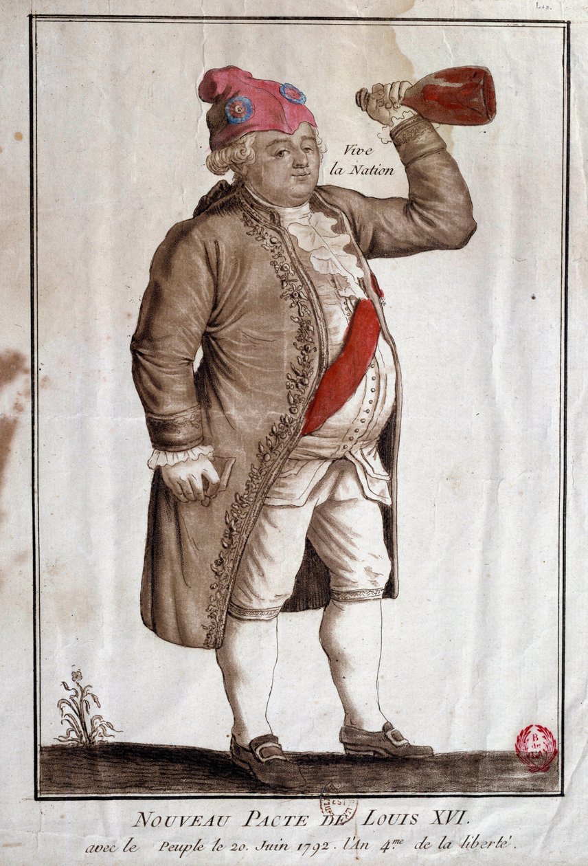 Franska revolutionen: "" Ludvig XVI:s nya pakt med nationen (20/06/1792)"" Anonym gravyr från 1700-talet. Paris, Arsenals bibliotek av French School