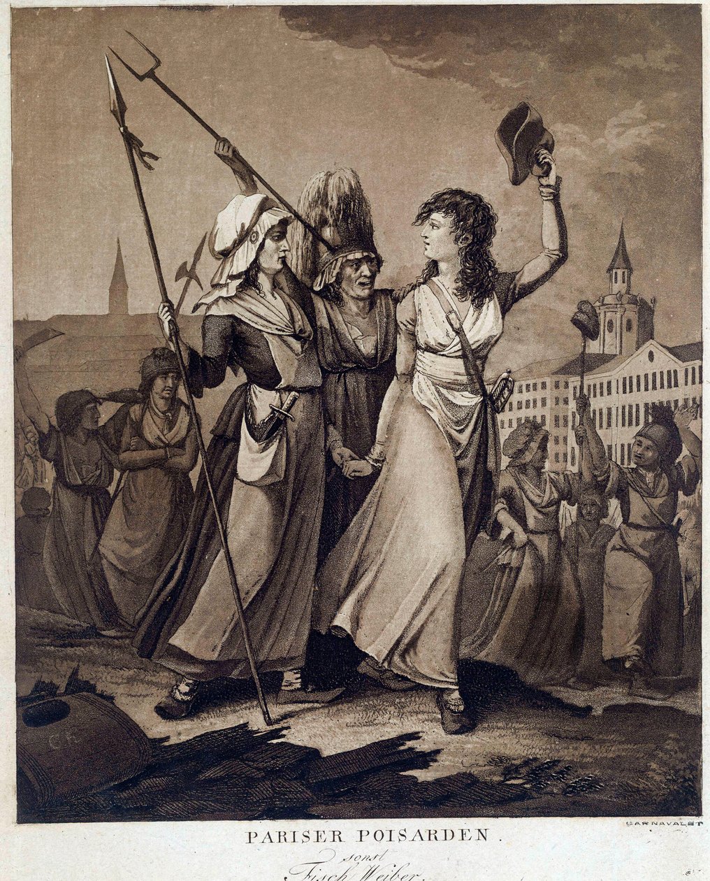Franska revolutionen: "" Parisian poissardes"" Tryck runt 1789 Paris, Musee Carnavalet av French School