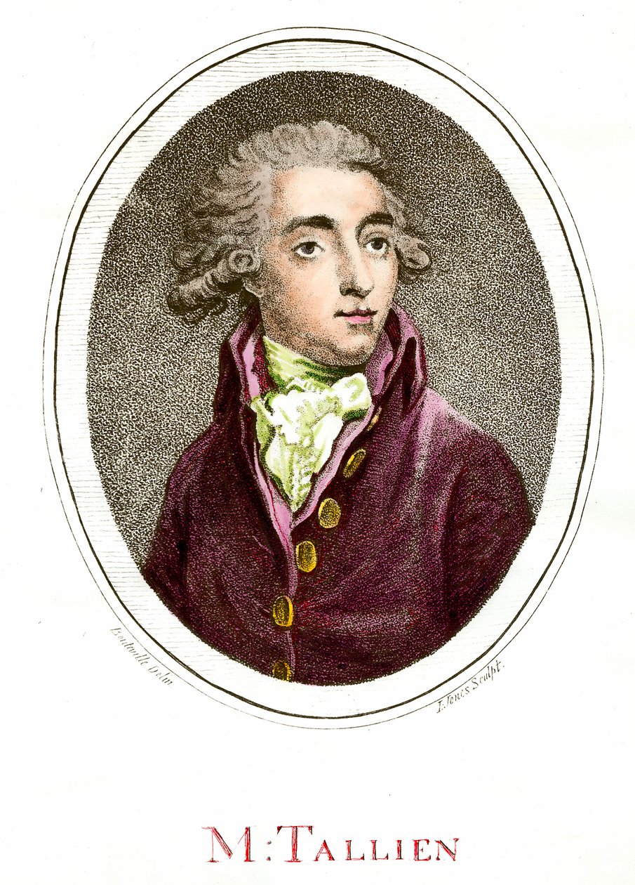 Franska revolutionen: Porträtt av Jean Lambert (Jean-Lambert) Tallian (1767-1820) fransk revolutionär. Gravyr av 1700-talet. Privat samling av French School