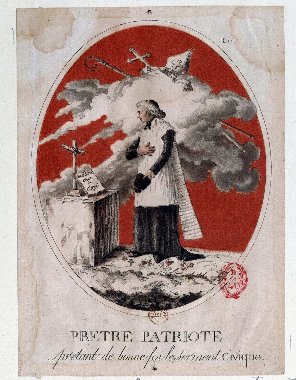 Franska revolutionen: en patriotpräst som avlägger medborgerlig ed i god tro. Gravyr av 1700-talet. Paris, Arsenals bibliotek av French School