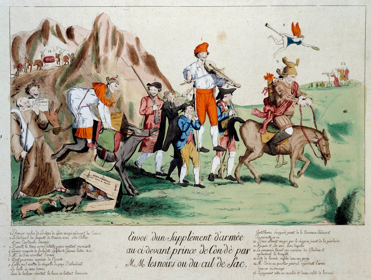 Franska revolutionen: "" ett tillägg av förstärkningar bestående av medlemmar av det förlamade prästerskapet skickades till armén av prins Louis V Joseph av Bourbon-Conde (1736-1818) stationerad på Rhens stränder efter emigrationen på grund av revolutionen av French School