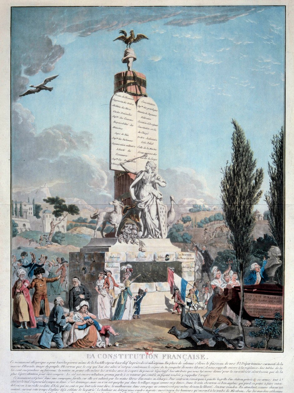 Franska revolutionen: allegori över den franska konstitutionen i september 1791. Gravyr av 1791 Paris, Arsenalens bibliotek av French School