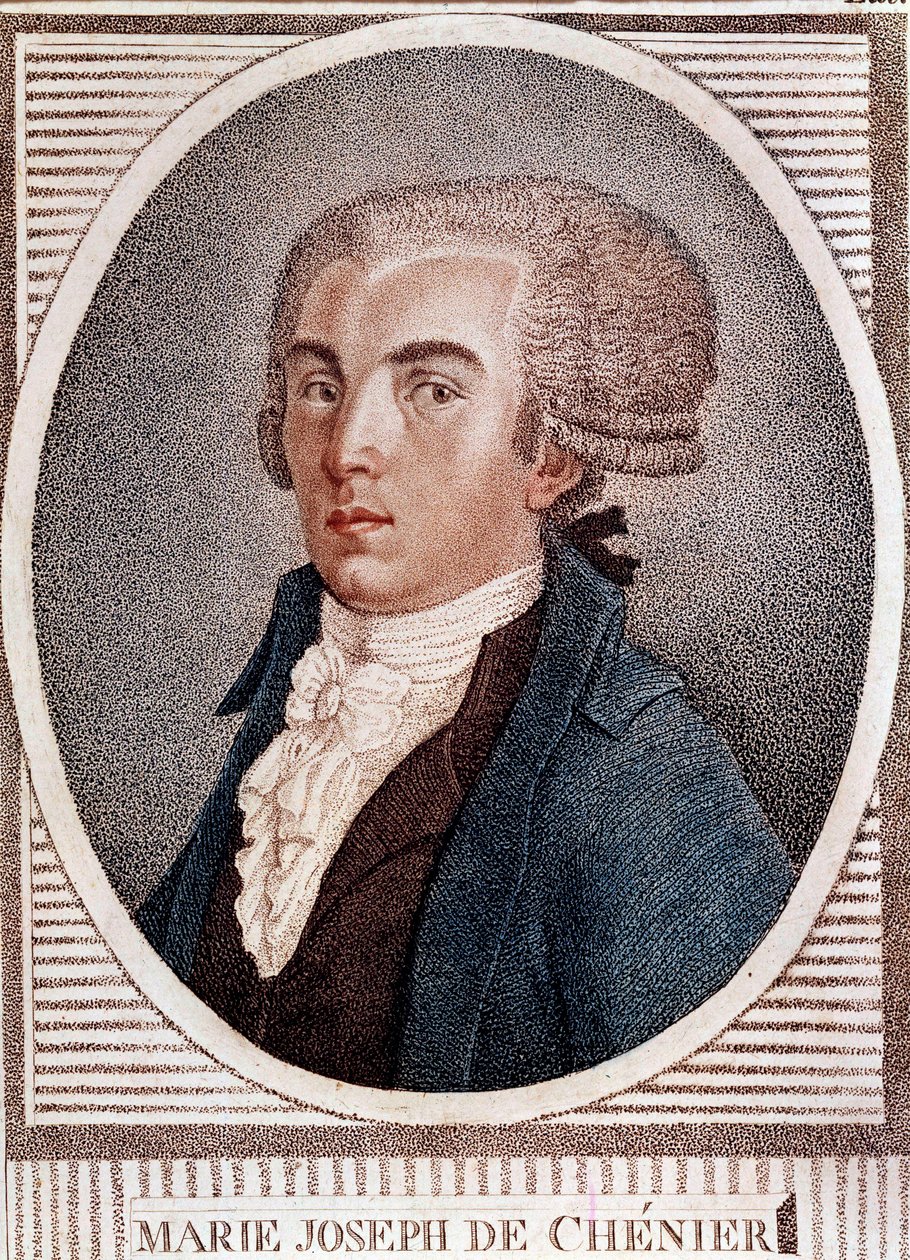 Franska revolutionen: porträtt av diplomaten, poeten och historikern Marie Joseph Chenier (1764-1811), upphovsman till gravyren "Chant du depart" på 1800-talet. av French School