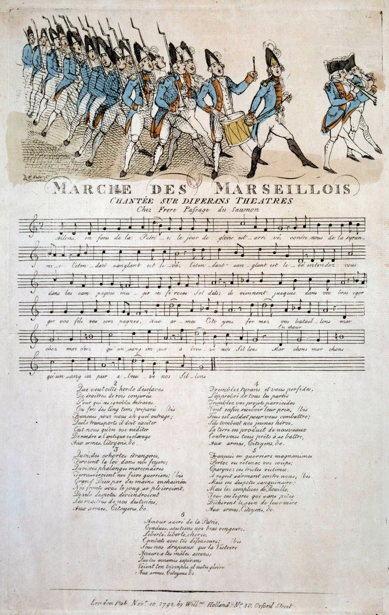 Franska revolutionen: partitur av "La marche des Marseillois" av Claude Balbastre (1724-1799), en variation på temat från Marseljäsen, den franska nationalsången. November 1792 Paris, Bibliotheque de l