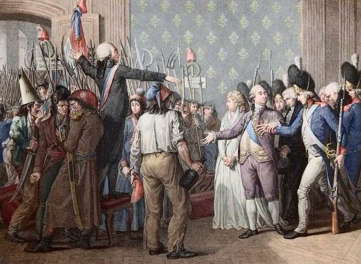 Franska revolutionen: marschen på Tuilerierna, 20 juni 1792 - Franska revolutionen - Attack mot Palais des Tuileries, 20 juni 1792 - Dagen den 20 juni 1792 på Chateau des Tuileries. Kung Ludvig XVI presenterar sig inför folket och värmer det röda c av French School