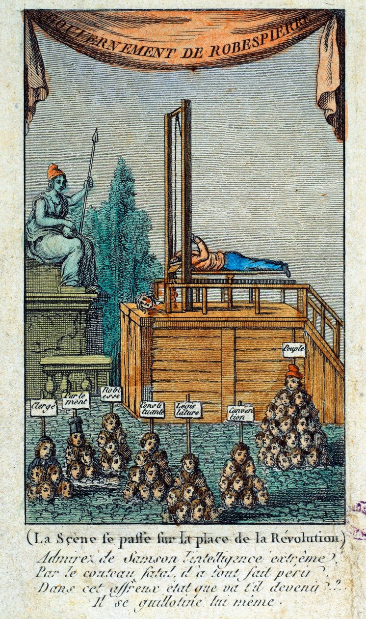 Franska revolutionen: ""bödeln giljotinerar sig själv"" Satir mot Maximilien Robespierre av French School
