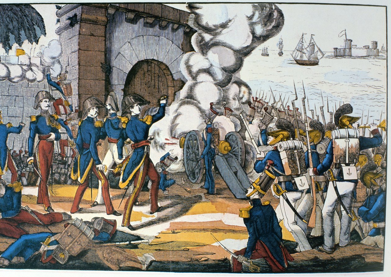 Fransk attack mot den mexikanska fästningen San Juan de Ulua under bakverkskriget 1838 av French School