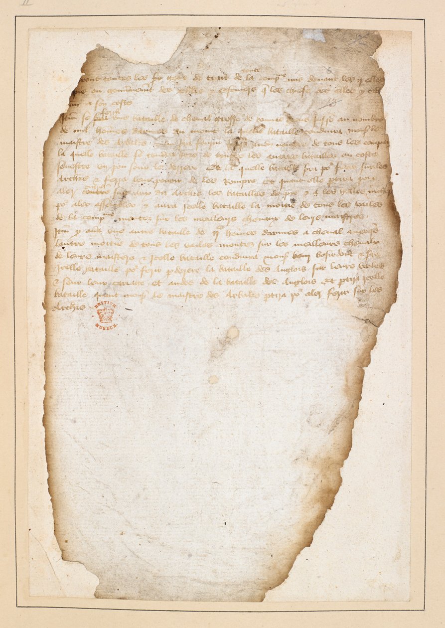 Fransk stridsplan som föregick slaget vid Agincourt, utarbetad av marskalk Boucicault, kapten av Normandie och andra. Mellan 13-21 oktober 1415 (bläck på papper) av French School