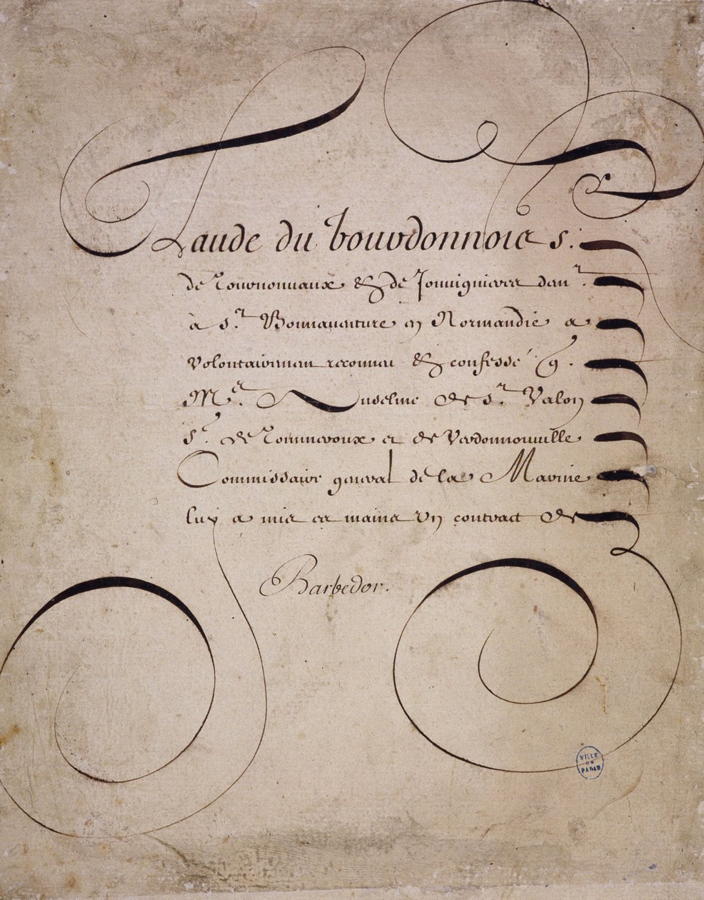 Fransk kalligrafi: Brev från räkenskapskammaren av Louis Barbedor omkring 1640. av French School