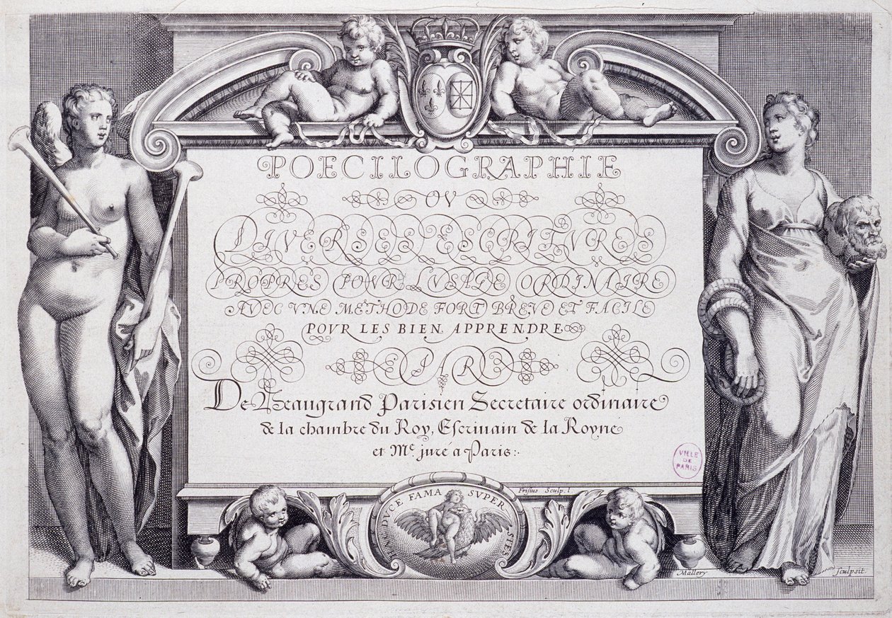 Fransk kalligrafi: Poecilografi, frontispice, av Baptiste de Beaugrand 1606. av French School