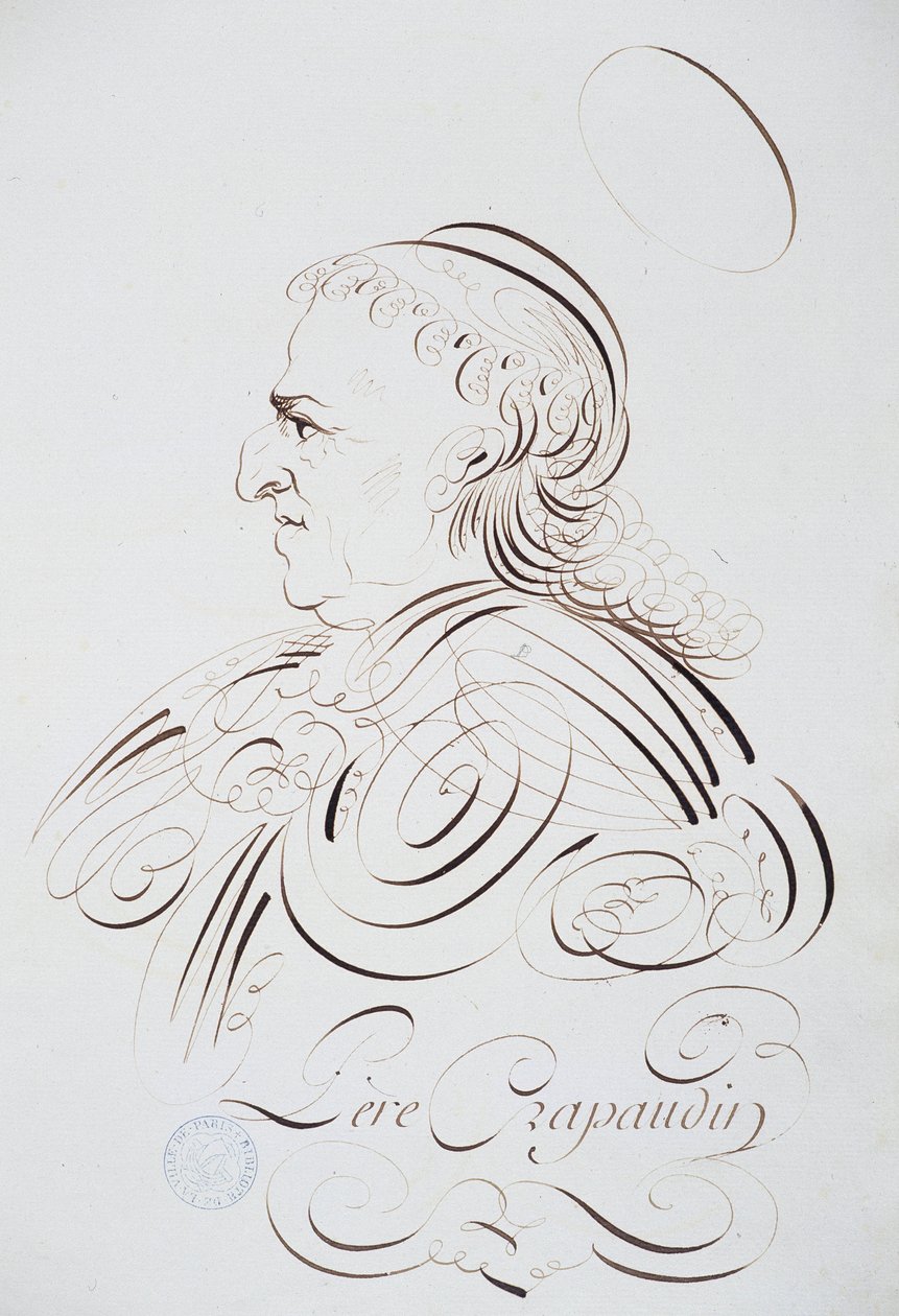 Fransk kalligrafi: Porträtt av fader Crapaudin av Bernard av Paris omkring 1780. Historiskt bibliotek av staden Paris. av French School