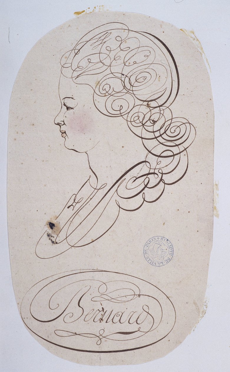 Fransk kalligrafi: Porträtt av en ung person avrättad av Bernard de Paris omkring 1780. av French School