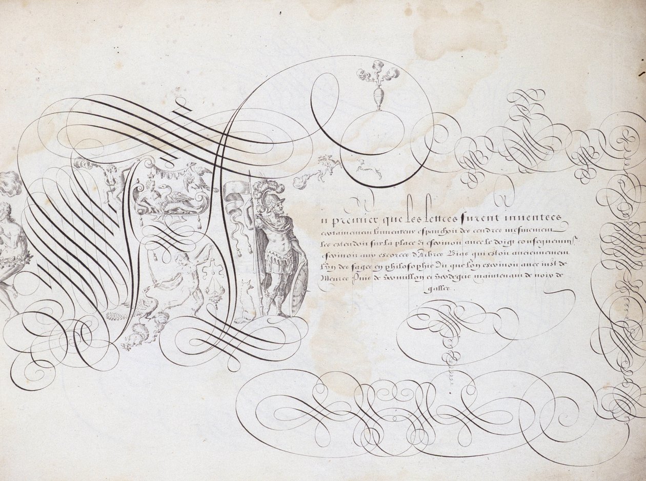 Fransk kalligrafi: Skriftens trädgård av Robert Vignon omkring 1600. Historiskt bibliotek i staden Paris. av French School