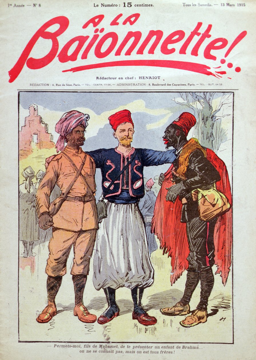 Franska kolonialsoldater, omslagsillustration från "A La Baionnette". av French School
