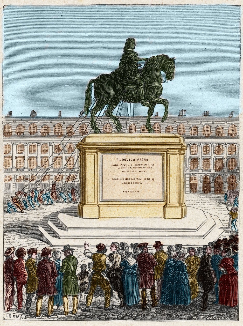 Franska revolutionen: störtande av statyn av kung Ludvig XIV (1643-1715), Place Vendome i Paris av French School