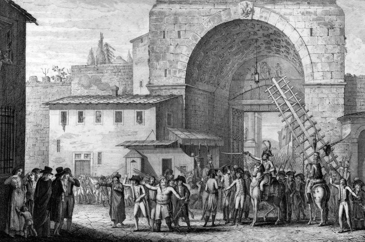 Franska trupper gick in i Florens 1799 - Franska trupper gick in i Florens genom San Gallo-porten 1799 - av French School