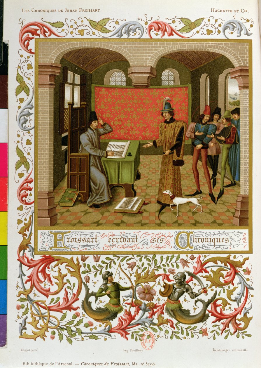 Froissart (1333-140001) skriver sina krönikor (faksimil av Ms. 5190) av French School