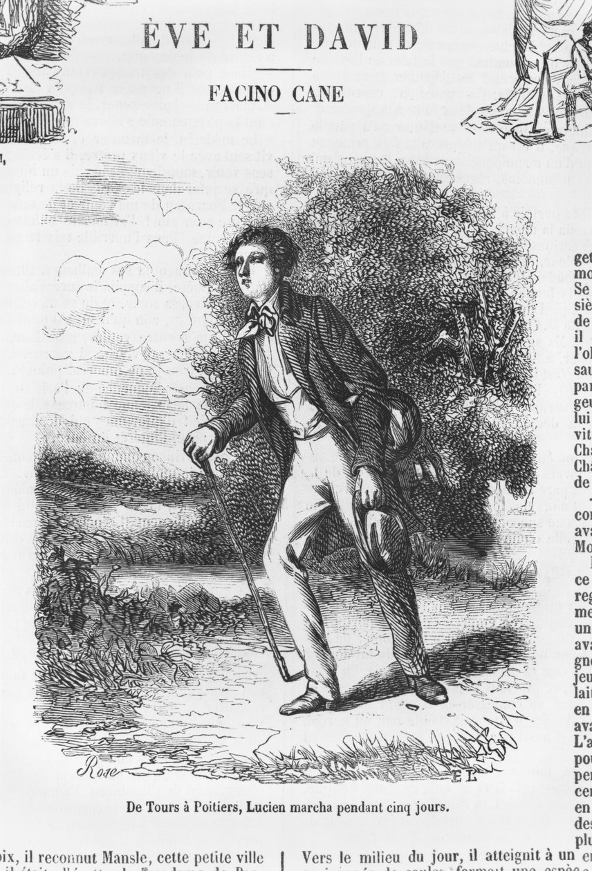 Från Tours till Poitiers, Lucien de Rubempre vandrar i fem dagar, illustration från 