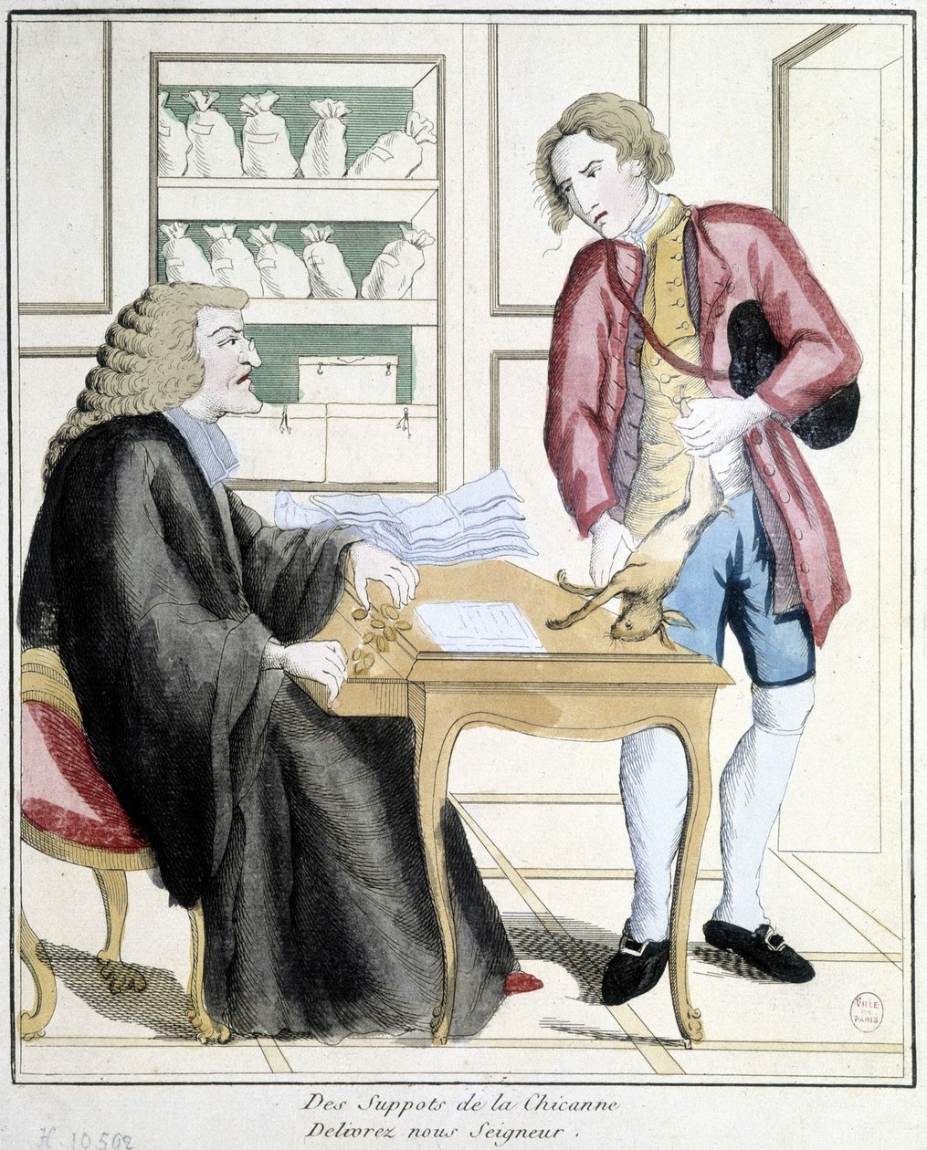 Från chicanans stöd, befria oss Herre: Karikatyr om skatten på jakt, sent 1700-tal av French School