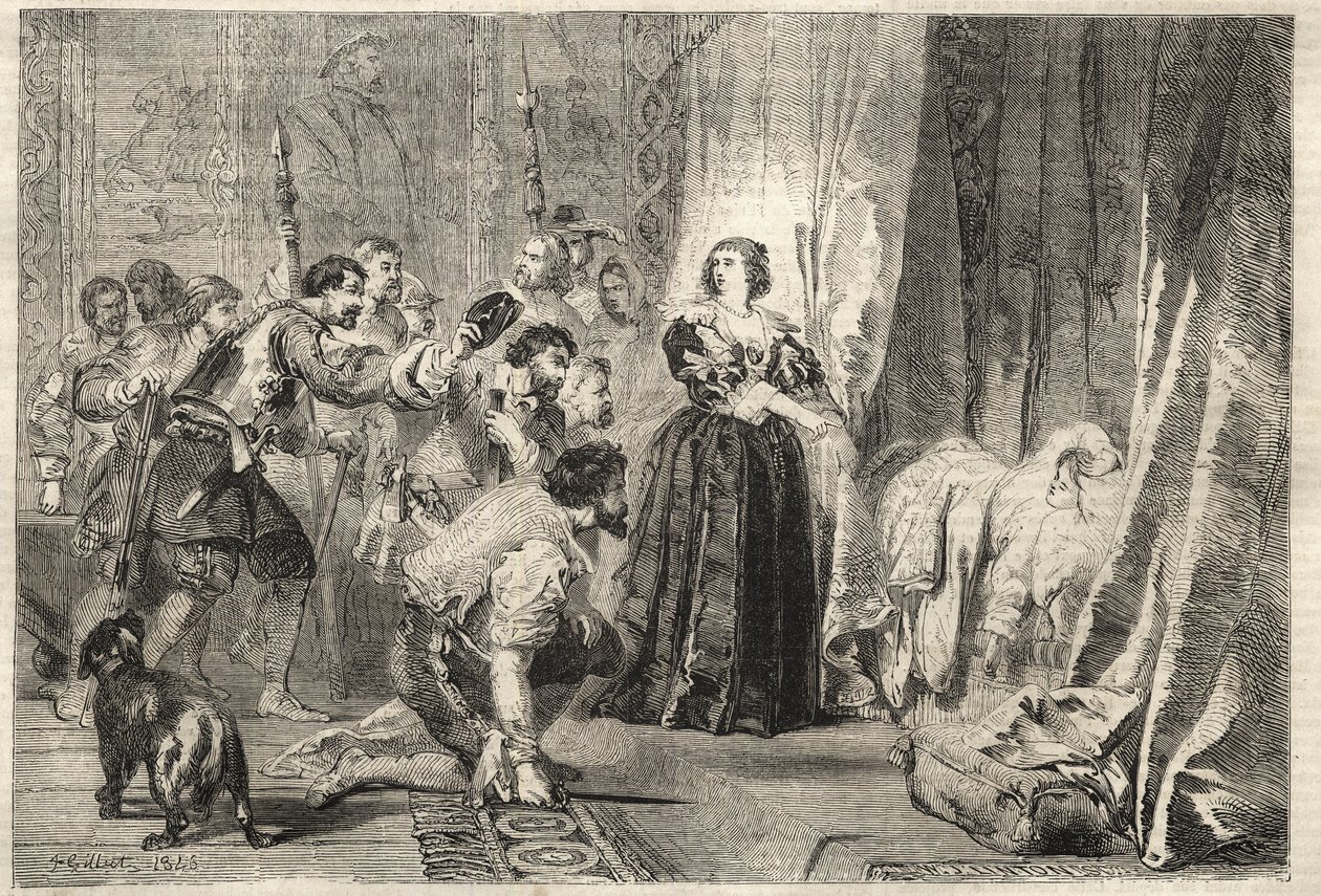 Fronde - Folket kräver att få se kungen: Paris, Palais Royal, 9 februari 1651 - Fronde: natten den 9 februari 1651, på Palais Royal, visar Anne av Österrike (1601-1666) Ludvig XIV, känd som Le Kung Soleil (Kung Soleil eller Ludvig den Store av French School
