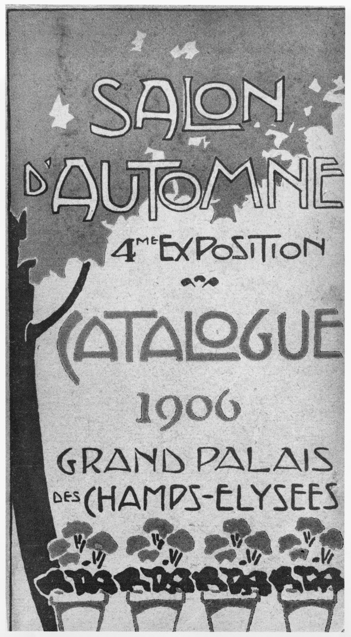 Framsidans illustration av katalogen för 4:e Salon dAutomne på Grand Palais, Paris, 1906 av French School