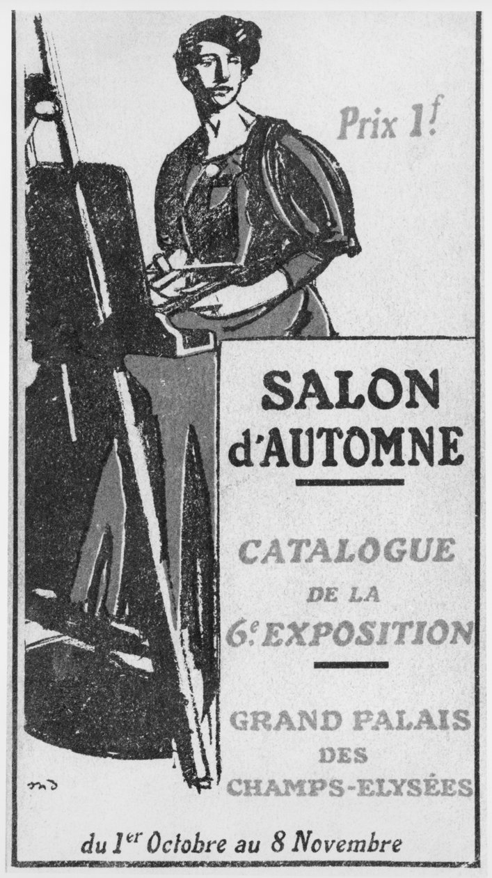 Framsidans illustration av katalogen för den sjätte Salon dAutomne på Grand Palais, Paris, 1908 av French School