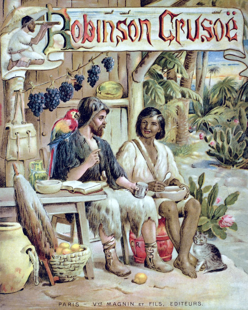 Främre omslaget till Robinson Crusoe av French School