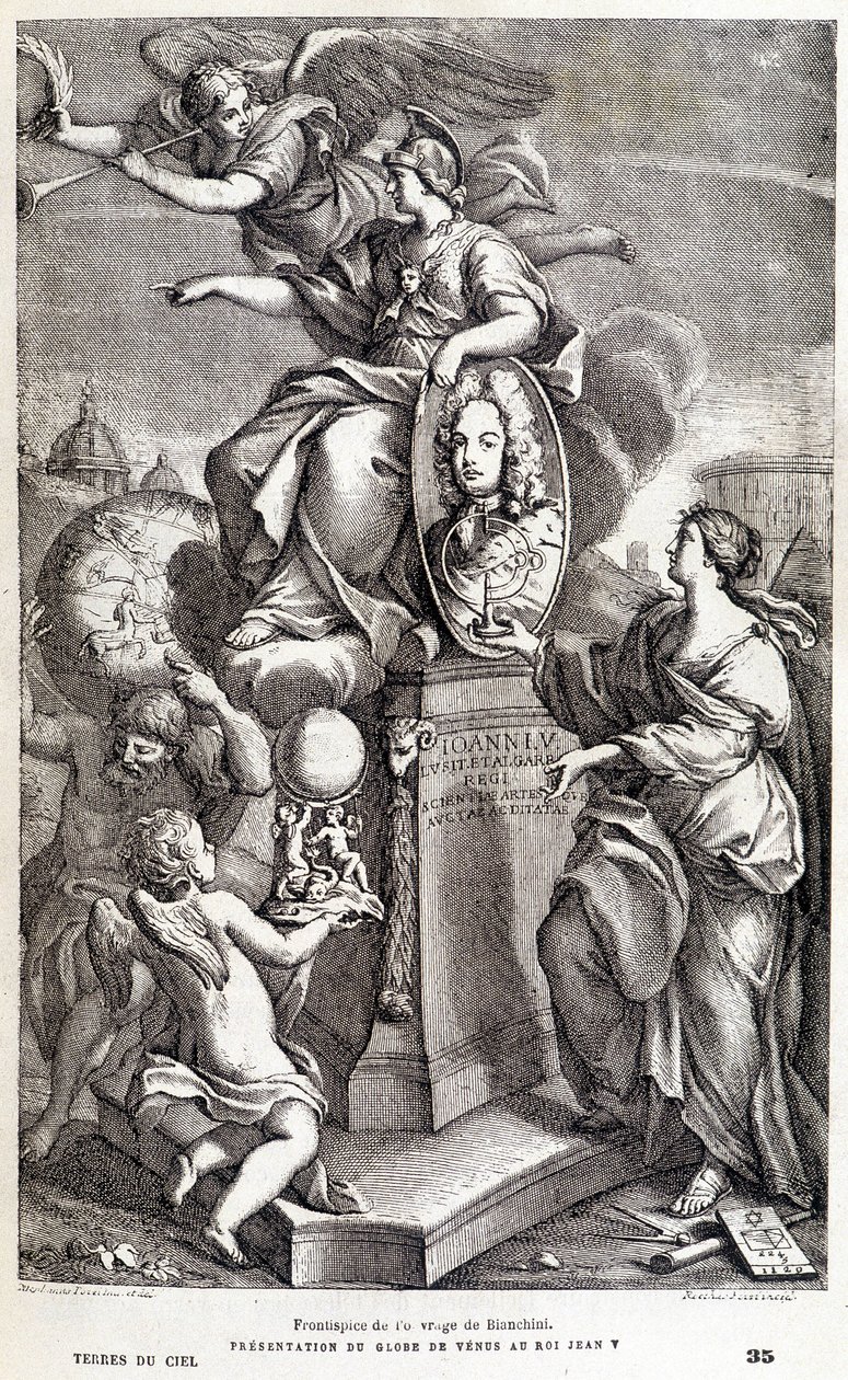 Frontispis till Bianchinis arbete om Venus (ca 1727) - i "Les terres du ciel" av Camille Flammarion, ed. Marpon  Flammarion, Paris av French School