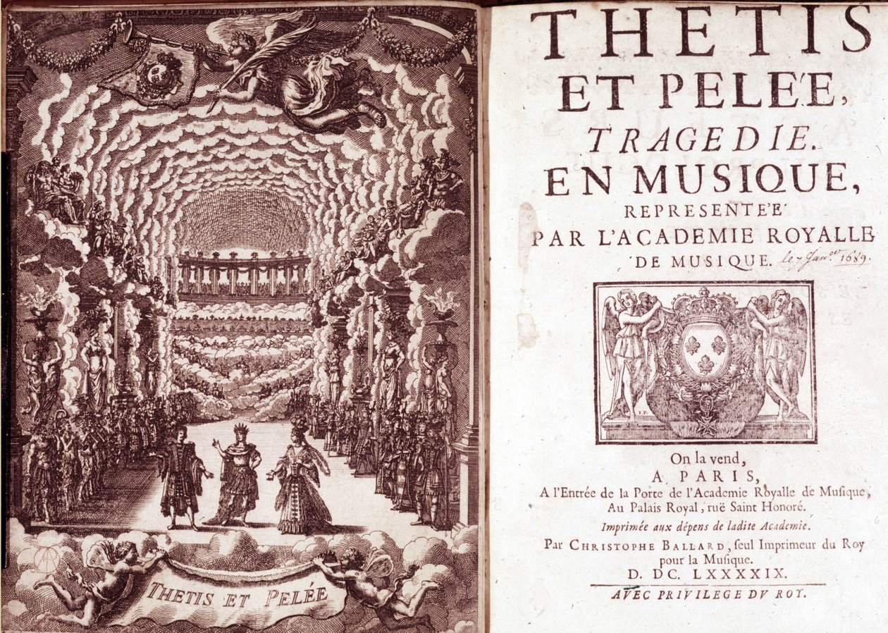 Frontispice av "" Thetis och Pelee tragedi inom musik representerad av Royal Music Academy"" av French School
