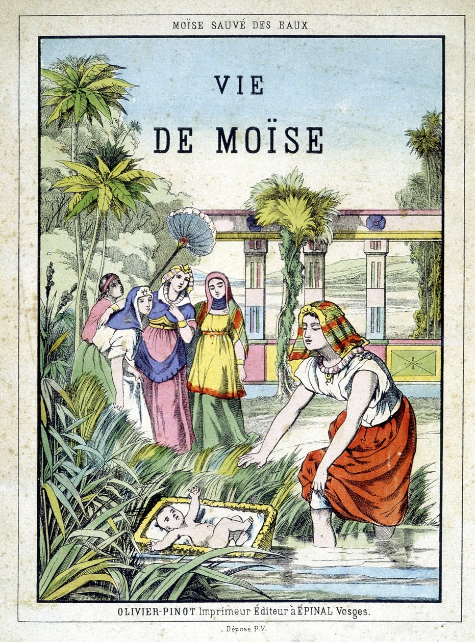 Frontispice av boken "" Life of Moses"", red. Olivier Pinot, Epinal, sent 1800-tal av French School