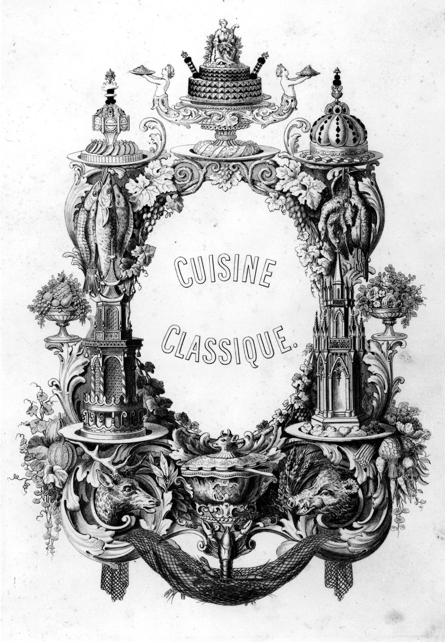 Frontispice från Cuisine Classique av Urbain Dubois och Emile Bernard, upplaga publicerad 1899 av French School