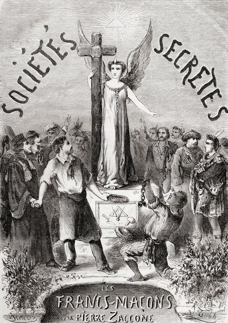 Frontispice från Societes Secretes, les Francs Macons, publicerad c.1867 av French School