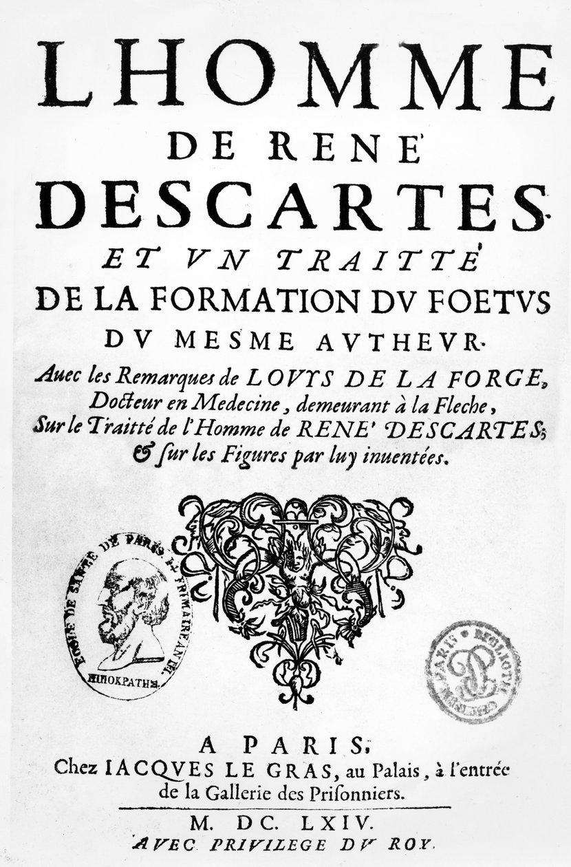 Frontispice av Descartes Treatise on Man and on the Formation of the Foetus, publicerad i Paris, 1674 av French School