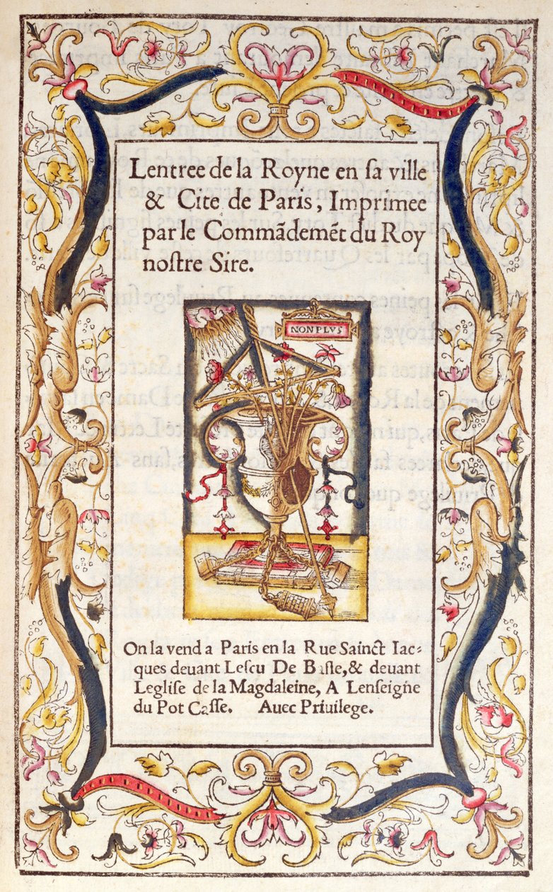 Frontispice till en bok om Marguerite de Navarres (1492-1549) intåg i Paris 1531 av French School