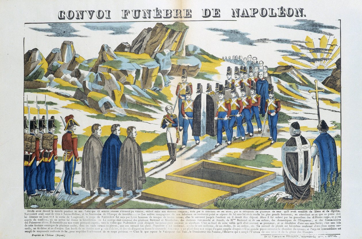 Napoleon-le-Grand Bonapartes (1769-1821) funebre-konvoj på ön Sainte-Helene. Bild på Epinal av French School