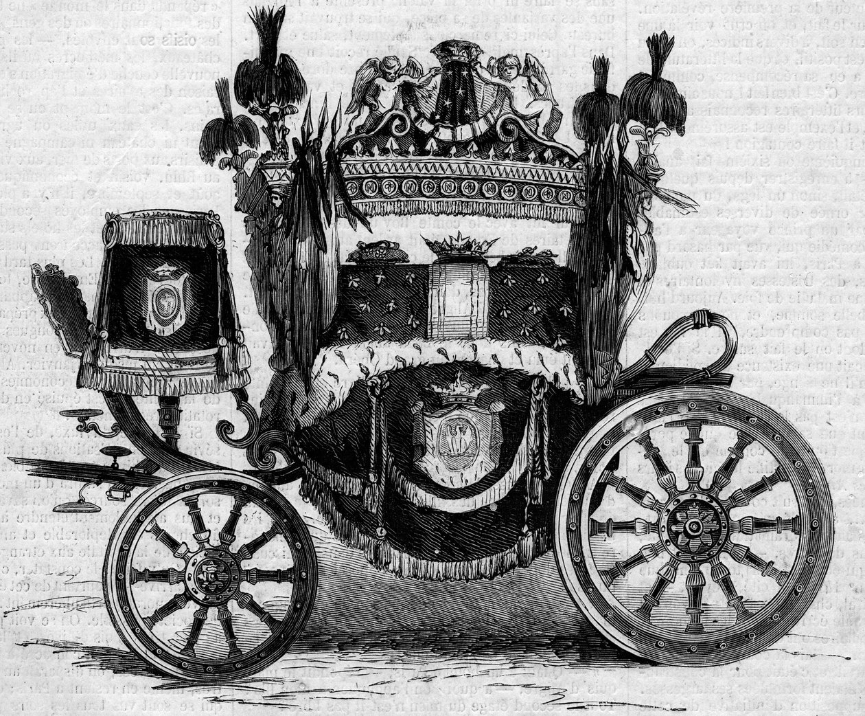 Funebre tank som användes under prins Jerome Bonapartes (1784-1860) obseques. Gravyr i "" Le Monde Illustré"" nr 169 av den 7 juli 1860. av French School