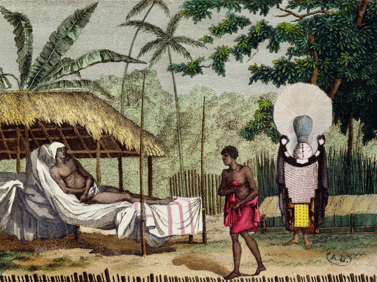 Begravnings- och sorgeriter på Tahiti, 1811 av French School