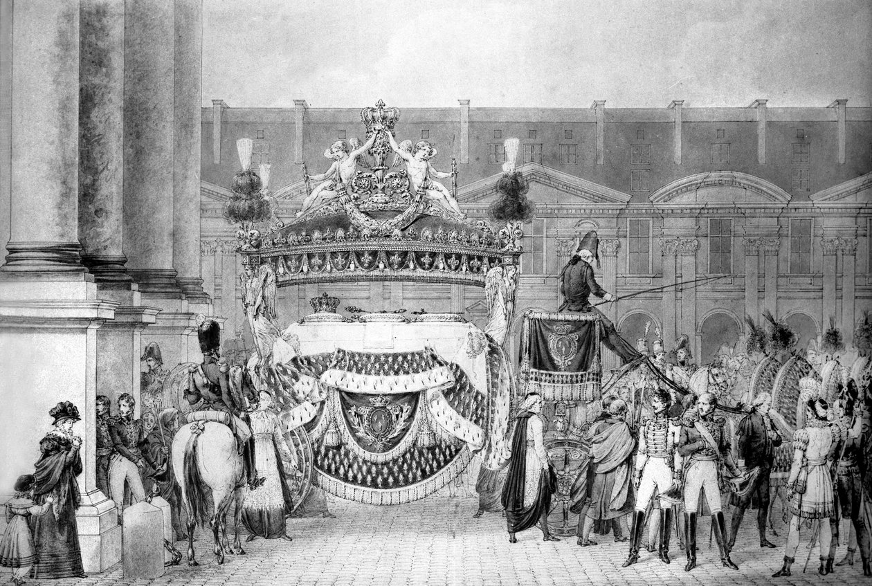Begravning av den franske kungen Ludvig XVIII (1755-1824) i september 1824 (gravyr) av French School